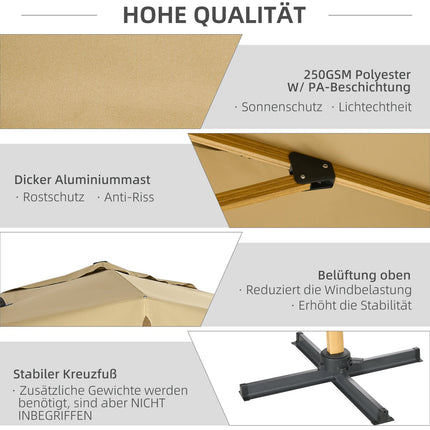 Square Cantilever Parasol, Adjustable height, 295 cm, Khaki