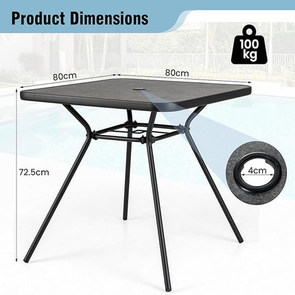 Square Patio Dining Table, 80cm, 4cm Umbrella Hole