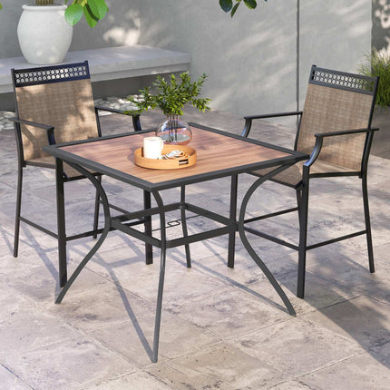 Square Patio Dining Table, Brown & Black, Metal Frame