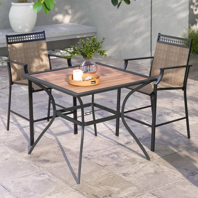 Square Patio Dining Table, Brown & Black, Metal Frame