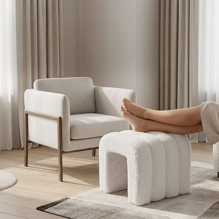 Square Plush Footstool – Teddy Fabric, Padded Seat