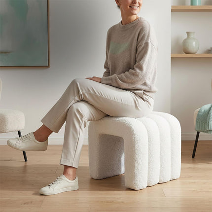 Square Plush Footstool – Teddy Fabric, Padded Seat