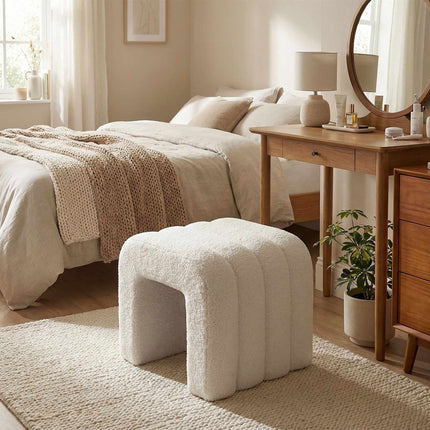 Square Plush Footstool – Teddy Fabric, Padded Seat