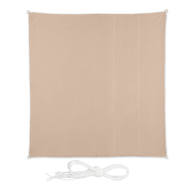 Square Sun Shade Sail, Beige Polyester With Ropes