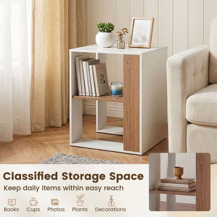 Square White Wooden Side Table with 2 Shelves, 45x45x60 cm