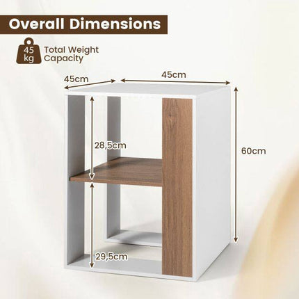 Square White Wooden Side Table with 2 Shelves, 45x45x60 cm