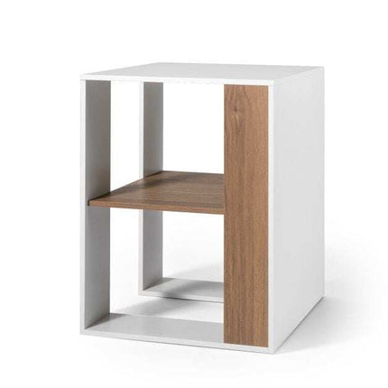 Square White Wooden Side Table with 2 Shelves, 45x45x60 cm