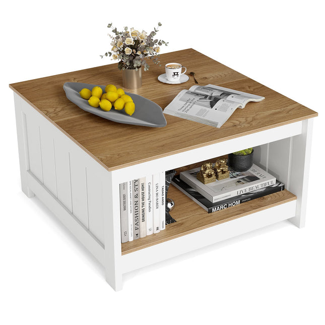 Square Wooden Coffee Table with Storage – Rustic Style