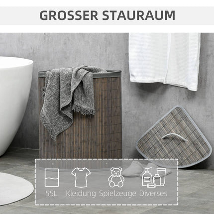 Bamboo laundry basket, 55L with lid & removable bag, grey