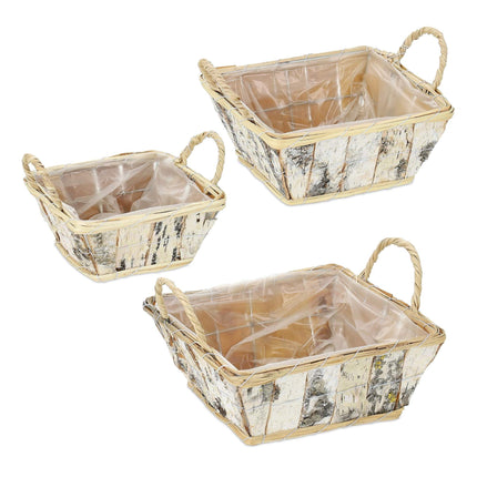 Square flowerpot Birch Set of 3