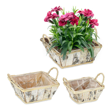 Square flowerpot Birch Set of 3