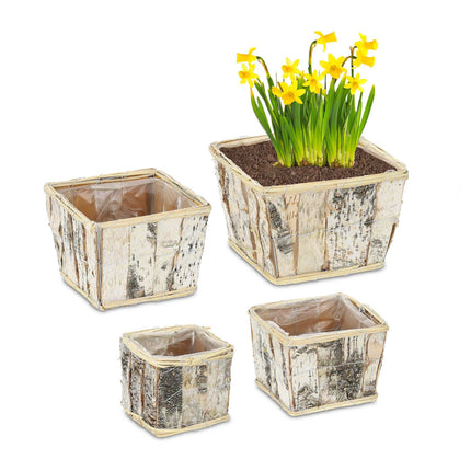 Square flowerpot Birch Set of 4