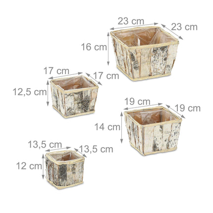 Square flowerpot Birch Set of 4
