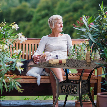 Square garden table with umbrella hole