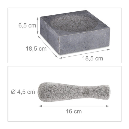 Square mortar and pestle of granite