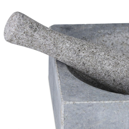 Square mortar and pestle of granite