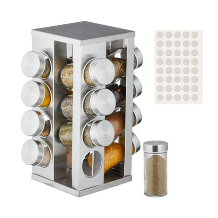 Square spice carousel with 16 glasses