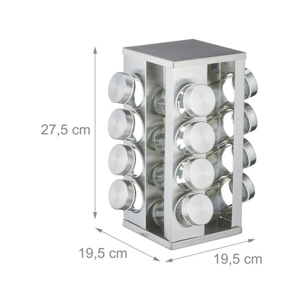 Square spice carousel with 16 glasses