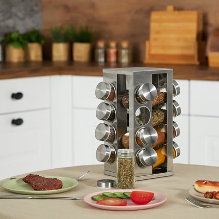 Square spice carousel with 16 glasses