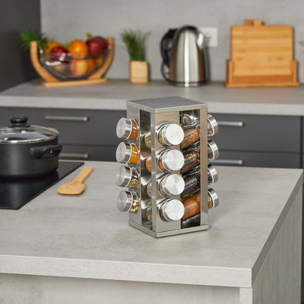 Square spice carousel with 16 glasses