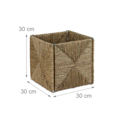 Square storage basket in seaweed