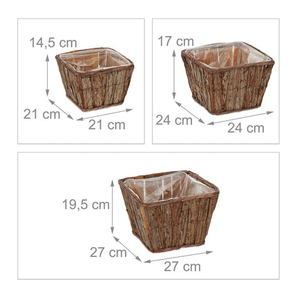Square wooden flower pot - set of 3