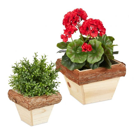 Square wooden pot set of 2