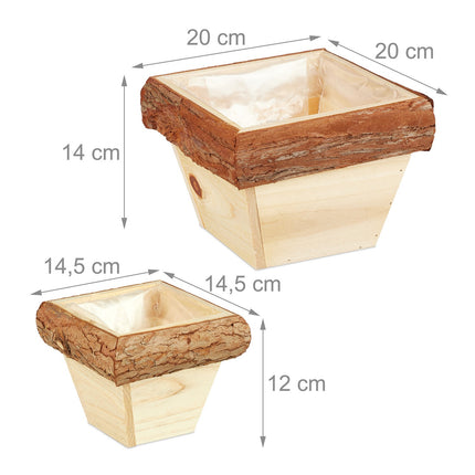 Square wooden pot set of 2
