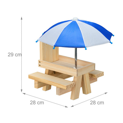 Squirrel Picnic Table Feeder with 2 Umbrellas