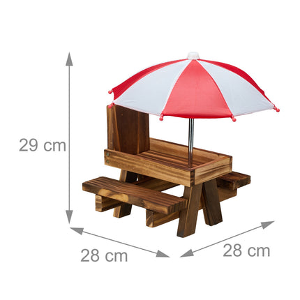 Squirrel Picnic Table Feeder with 2 Umbrellas
