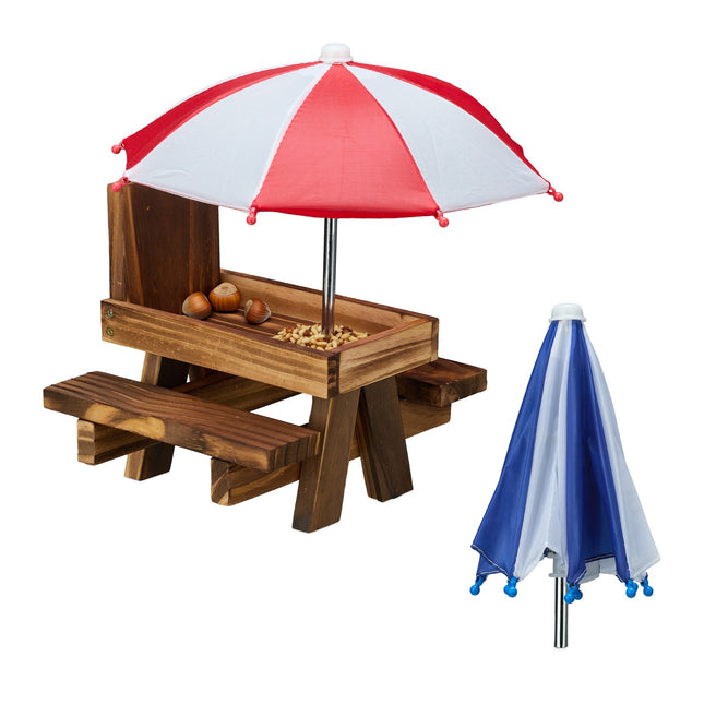 Squirrel Picnic Table Feeder with 2 Umbrellas