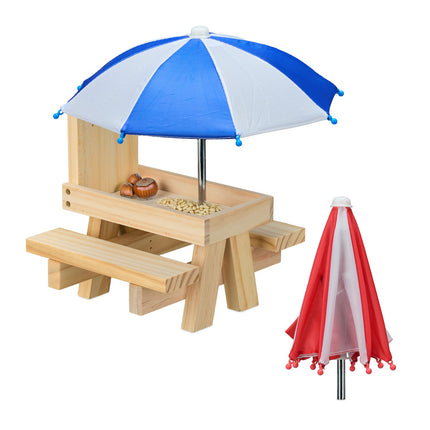 Squirrel Picnic Table Feeder with 2 Umbrellas