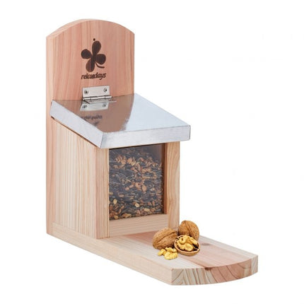 Squirrel feeder with metal roof