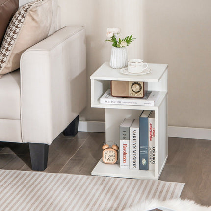 S-shaped side table with 2 open compartments modern bedside table 33 x 33 x 50 cm white