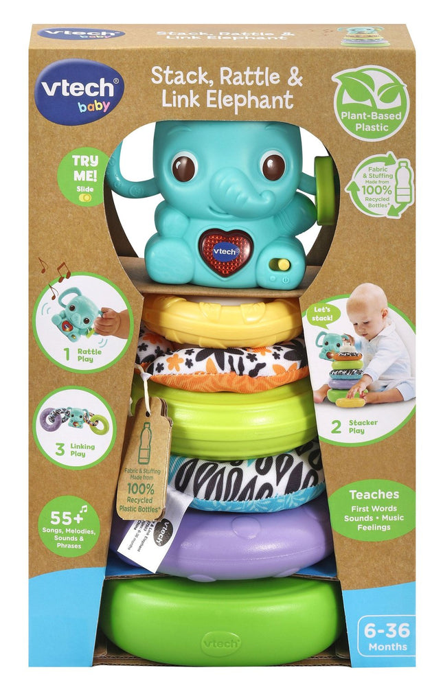 Stack, Rattle & Link Elephant Playset for Infants and Toddlers