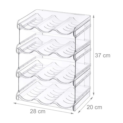 Stackable 12-Bottle Rack, 4 Tiers, Transparent Plastic