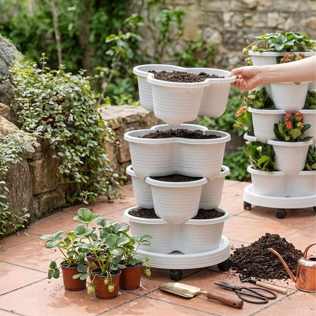 Stackable 5-Tier Plant Tower, 15 Pots, Drainage