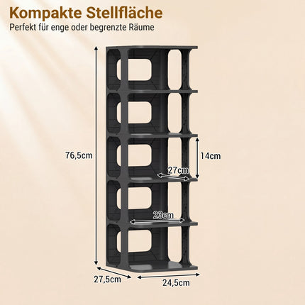 Stackable 6-Tier Shoe Rack, Black, Vertical Organizer