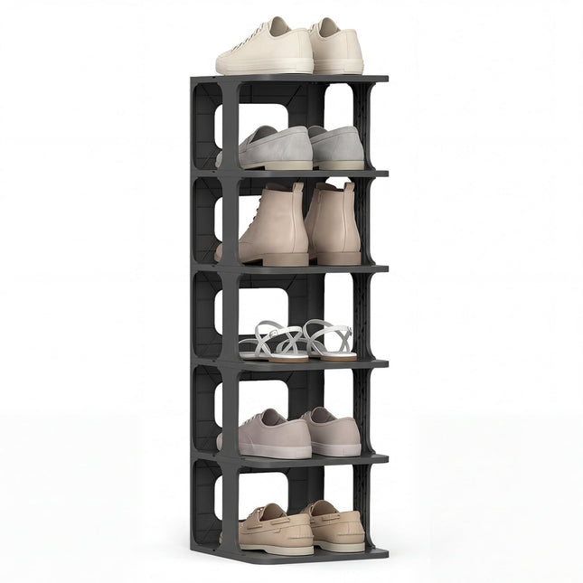 Stackable 6-Tier Shoe Rack, Black, Vertical Organizer