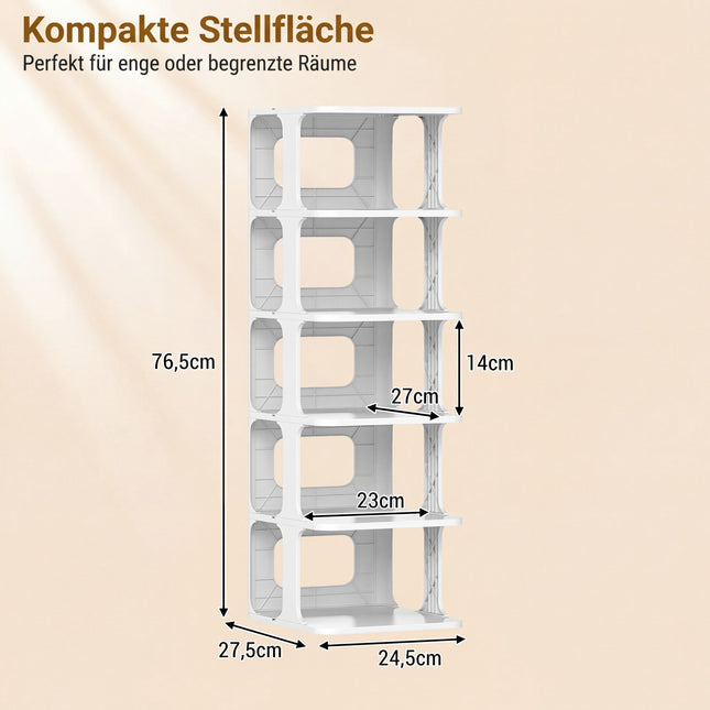 Stapelbaar schoenenrek met 6 lagen, verticale organizer, wit
