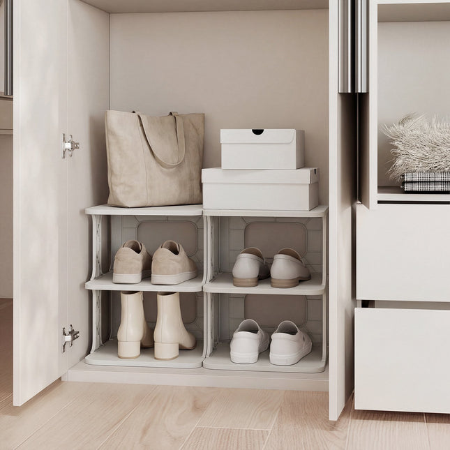 Stapelbaar schoenenrek met 6 lagen, verticale organizer, wit