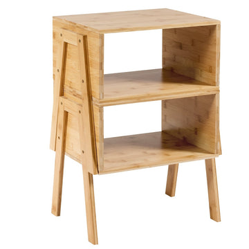 Stapelbare bamboe nachtkastjesset met open plank, 2-delig