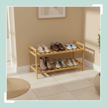 Stackable Bamboo Shoe Rack, 2 Levels, Holds 6 Pairs