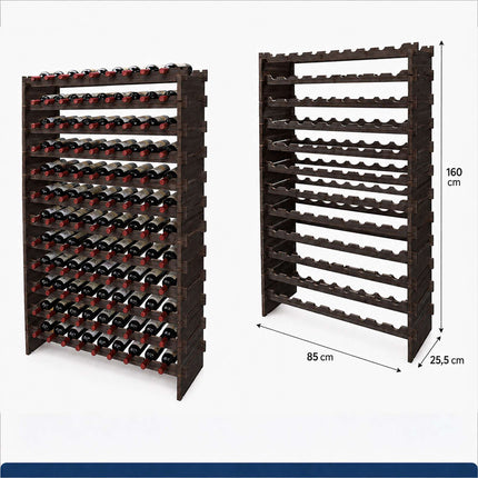 Stackable Bamboo Wine Rack for 108 Bottles, Self-Assembly, Dark Brown