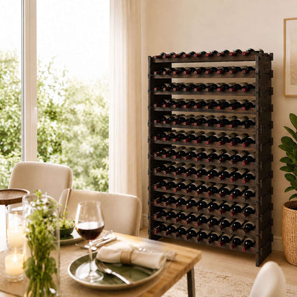 Stackable Bamboo Wine Rack for 108 Bottles, Self-Assembly, Dark Brown