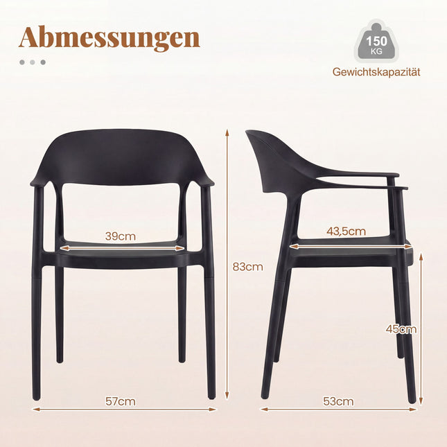 Stackable Black Dining Chair, 150 kg Capacity, Plastic