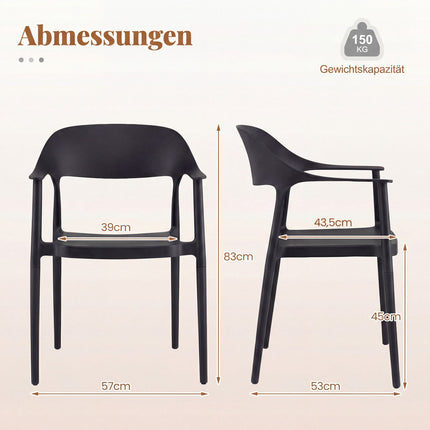 Stackable Black Dining Chairs Set of 4, 150kg Capacity