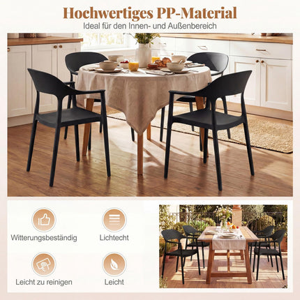 Stackable Black Dining Chairs Set of 4, 150kg Capacity