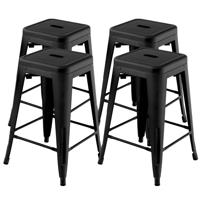 Stackable Black Metal Bar Stools Set of 4, 61cm, 150kg Capacity