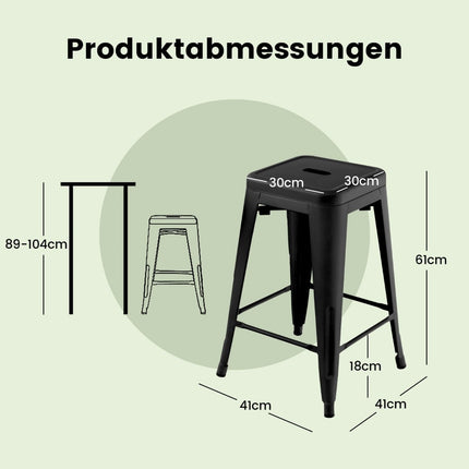 Stackable Black Metal Bar Stools Set of 4, 61cm, 150kg Capacity